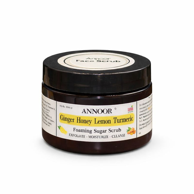 Annoor Foaming Sugar Scrub – Ginger Honey Lemon Turmeric - Gentle Exfoliation (6.5 oz / 185 g)