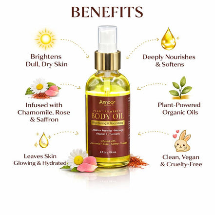 Annoor Beauty Plant Powered Body Oil – Brightening & Nourishing (4 fl oz / 118 mL)