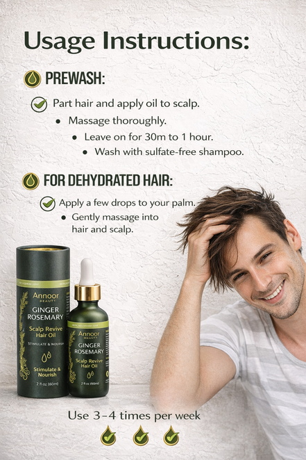 Annoor® Ginger Rosemary Hair Oil – Nourish, Strengthen & Revitalize Scalp – Hair Growth–Inspired Thickening Oil with Organic Argan, Castor & Jojoba – 2 fl oz – For All Hair Types