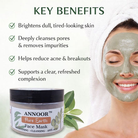 ANNOOR Pure Earth Face Mask Powder – Brightening, Deep Cleansing, & Anti-Acne Treatment