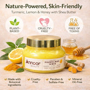 Exfoliante de azúcar espumoso con cúrcuma, limón, miel y manteca de karité Citrus Gold – Exfoliante corporal iluminador e hidratante para una piel radiante
