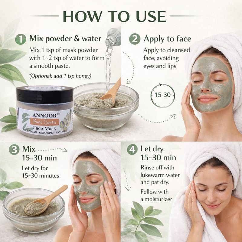 ANNOOR Pure Earth Face Mask Powder – Brightening, Deep Cleansing, & Anti-Acne Treatment