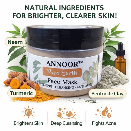 ANNOOR Pure Earth Face Mask Powder – Brightening, Deep Cleansing, & Anti-Acne Treatment