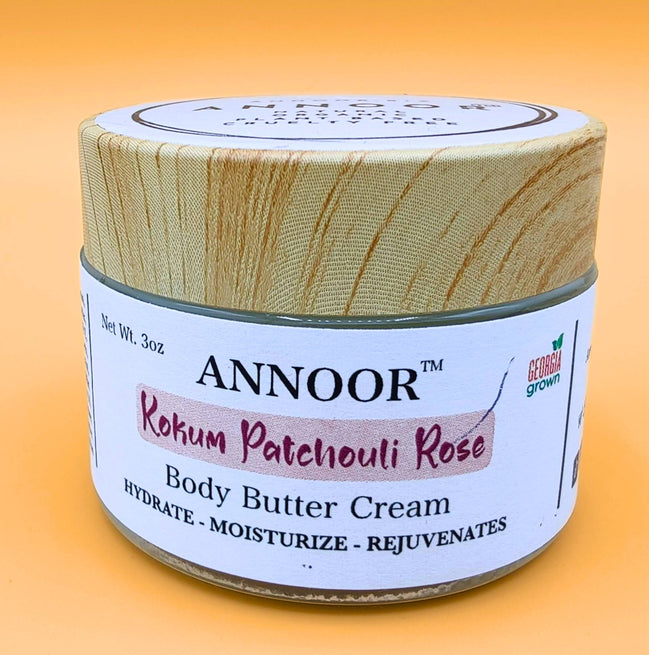 Annoor Hydrating Body Butter – Kokum Butter with Rose & Patchouli for Dry Skin (4 oz)