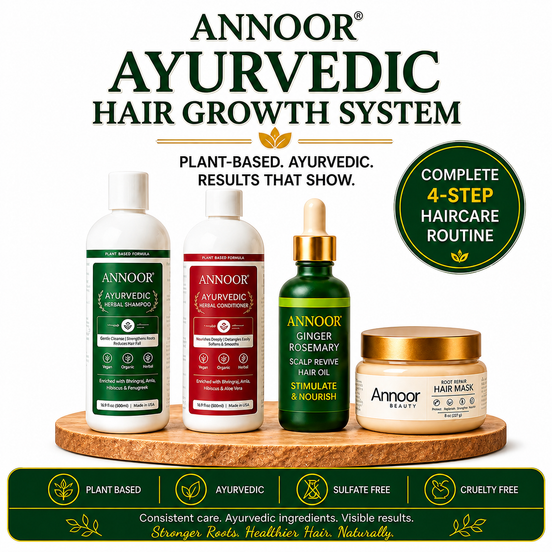 Annoor Ayurvedic 4-Step Haircare Set – Plant-Based Hair Routine for Frizz, Shine, Dry Hair & Scalp Care