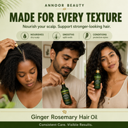 Aceite capilar Annoor® de jengibre y romero – Nutre, fortalece y revitaliza el cuero cabelludo – Aceite espesante para el crecimiento del cabello con argán, ricino y jojoba orgánicos – 60 ml – Para todo tipo de cabello
