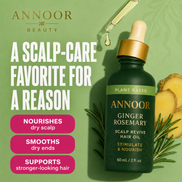 Aceite capilar Annoor® de jengibre y romero – Nutre, fortalece y revitaliza el cuero cabelludo – Aceite espesante para el crecimiento del cabello con argán, ricino y jojoba orgánicos – 60 ml – Para todo tipo de cabello