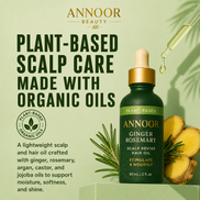 Aceite capilar Annoor® de jengibre y romero – Nutre, fortalece y revitaliza el cuero cabelludo – Aceite espesante para el crecimiento del cabello con argán, ricino y jojoba orgánicos – 60 ml – Para todo tipo de cabello