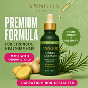 Aceite capilar Annoor® de jengibre y romero – Nutre, fortalece y revitaliza el cuero cabelludo – Aceite espesante para el crecimiento del cabello con argán, ricino y jojoba orgánicos – 60 ml – Para todo tipo de cabello