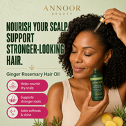 Aceite capilar Annoor® de jengibre y romero – Nutre, fortalece y revitaliza el cuero cabelludo – Aceite espesante para el crecimiento del cabello con argán, ricino y jojoba orgánicos – 60 ml – Para todo tipo de cabello