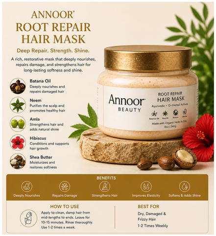 Annoor Ayurvedic 4-Step Haircare Set – Herbal Shampoo, Conditioner, Ginger Rosemary Scalp Oil & Root Repair Hair Mask – Plant-Based Hair Routine for Frizz, Shine, Dry Hair & Scalp Care