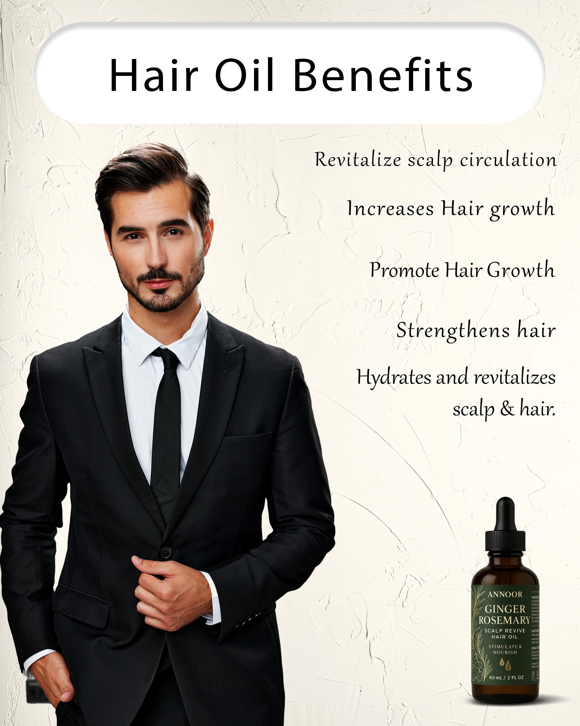 Annoor® Ginger Rosemary Hair Oil – Nourish, Strengthen & Revitalize Scalp – Hair Growth–Inspired Thickening Oil with Organic Argan, Castor & Jojoba – 2 fl oz – For All Hair Types