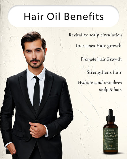 Annoor® Ginger Rosemary Hair Oil – Nourish, Strengthen & Revitalize Scalp – Hair Growth–Inspired Thickening Oil with Organic Argan, Castor & Jojoba – 2 fl oz – For All Hair Types