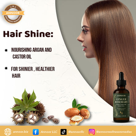 Annoor® Ginger Rosemary Hair Oil – Nourish, Strengthen & Revitalize Scalp – Hair Growth–Inspired Thickening Oil with Organic Argan, Castor & Jojoba – 2 fl oz – For All Hair Types