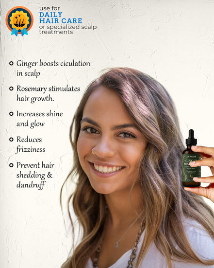 Annoor® Ginger Rosemary Hair Oil – Nourish, Strengthen & Revitalize Scalp – Hair Growth–Inspired Thickening Oil with Organic Argan, Castor & Jojoba – 2 fl oz – For All Hair Types