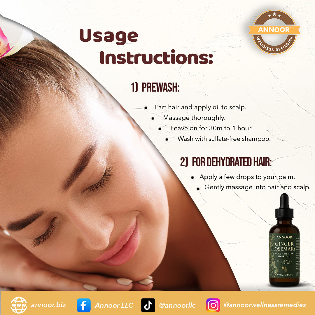 Annoor® Ginger Rosemary Hair Oil – Nourish, Strengthen & Revitalize Scalp – Hair Growth–Inspired Thickening Oil with Organic Argan, Castor & Jojoba – 2 fl oz – For All Hair Types