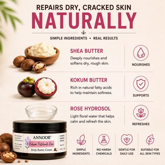 Annoor Crema Corporal de Manteca de Kokum, Pachulí y Rosa (6.5 oz / 185 g)