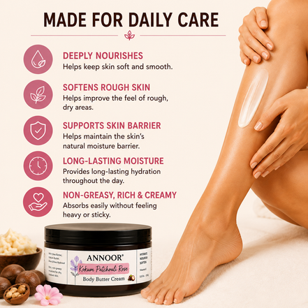 Annoor Crema Corporal de Manteca de Kokum, Pachulí y Rosa (6.5 oz / 185 g)