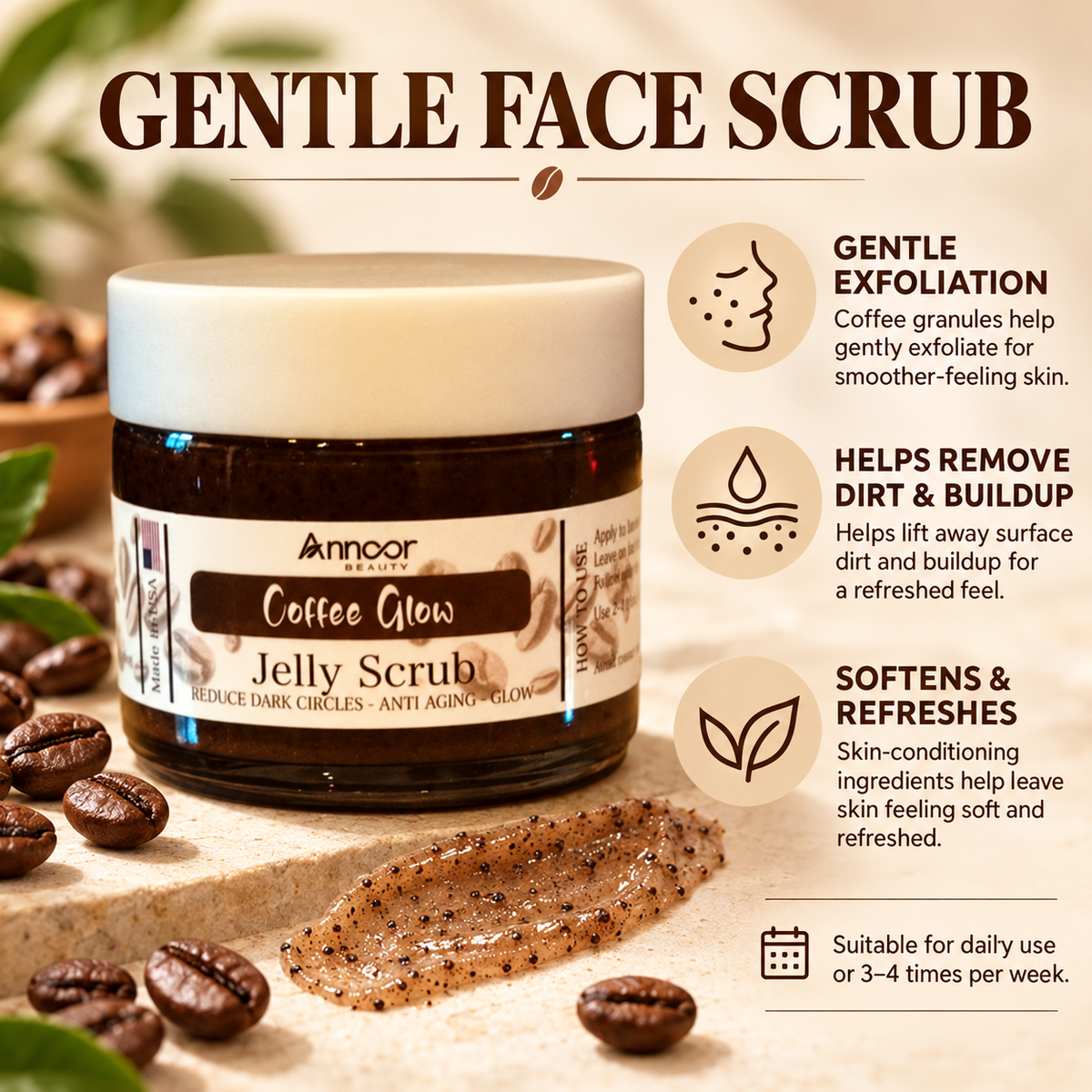 Exfoliante para Ojos – Exfoliante Ojos Coffee Glow con Café, Aloe Vera y Miel