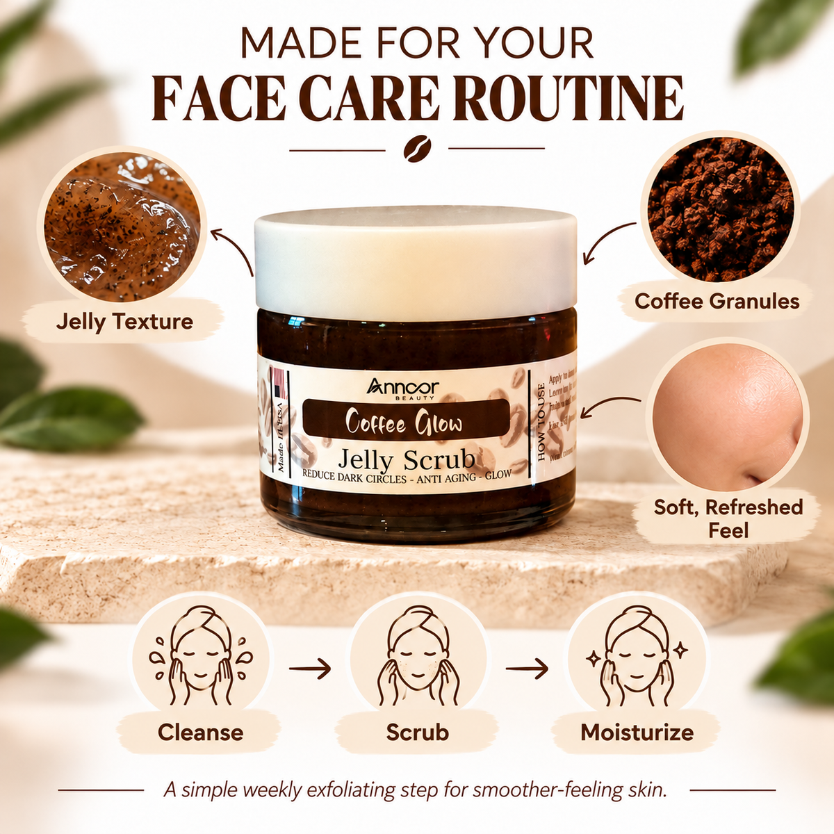 Exfoliante para Ojos – Exfoliante Ojos Coffee Glow con Café, Aloe Vera y Miel