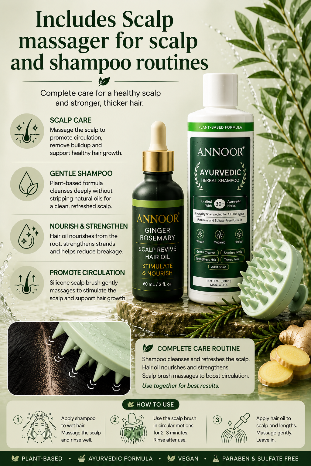 Annoor Ayurvedic 4-Step Haircare Set – Plant-Based Hair Routine for Frizz, Shine, Dry Hair & Scalp Care