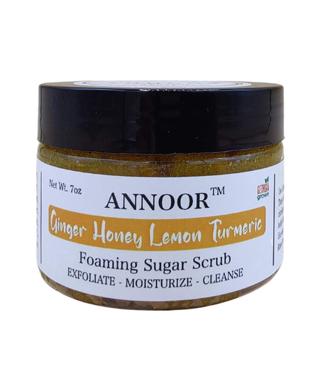 Organic Foaming Sugar Scrub by Annoor - 7 Oz|Ginger, Honey, Lemon, Turmeric |No Parabens, Sulphates, No Harmful Chem |Face and Body Exfoliating