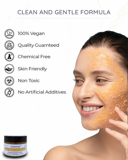 Organic Foaming Sugar Scrub by Annoor - 7 Oz|Ginger, Honey, Lemon, Turmeric |No Parabens, Sulphates, No Harmful Chem |Face and Body Exfoliating
