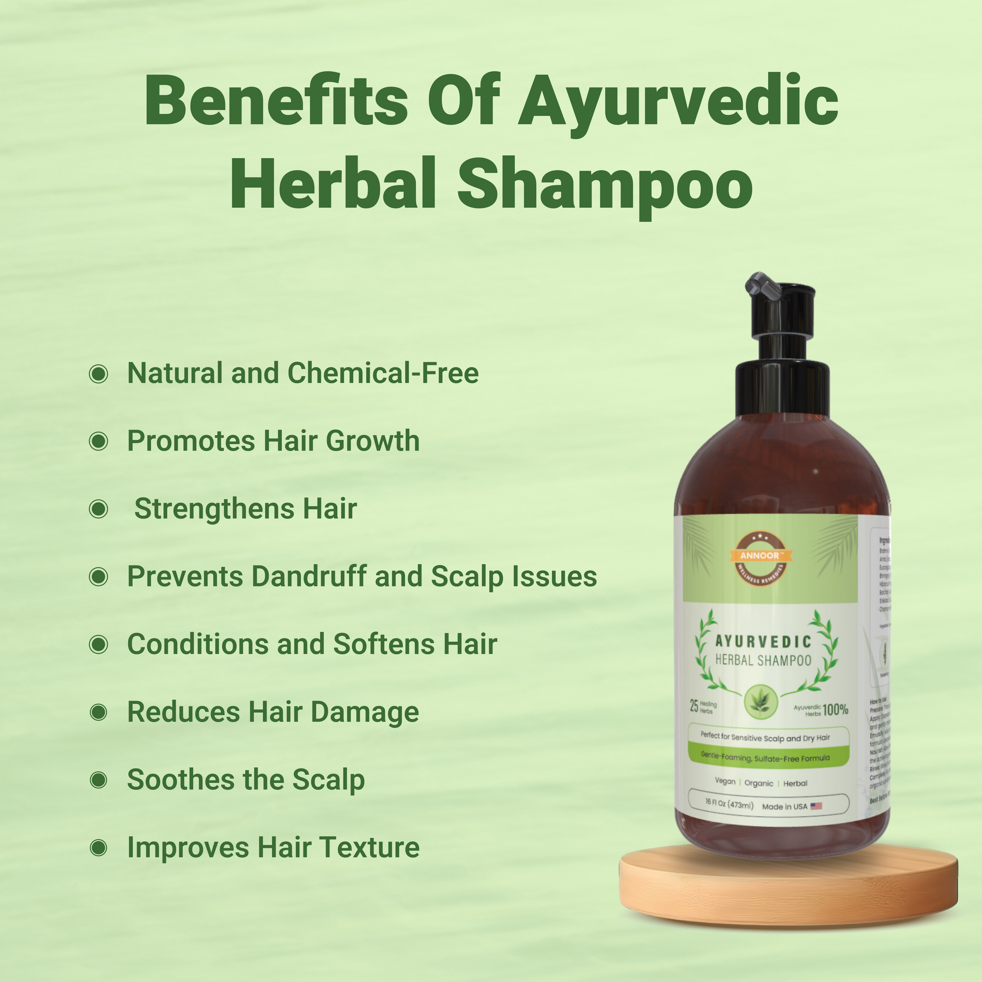Annoor® Ayurvedic Herbal Shampoo – Sulfate-Free, Plant-Based, Gentle Clarifying Cleanse for All Hair Type