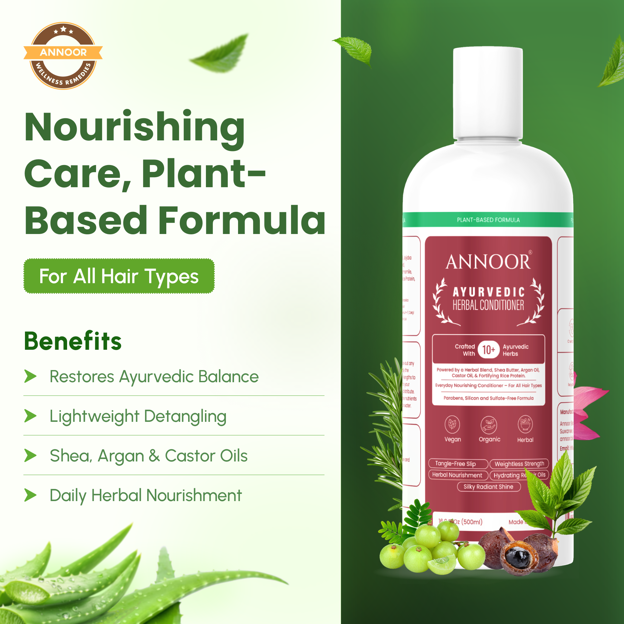 Annoor Ayurvedic Herbal Conditioner – Sulfate-Free, Plant-Based, Moisturizing & Frizz-Smoothing Formula (500 mL)