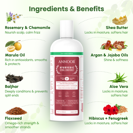 Annoor Ayurvedic Herbal Conditioner – Sulfate-Free, Plant-Based, Moisturizing & Frizz-Smoothing Formula (500 mL)