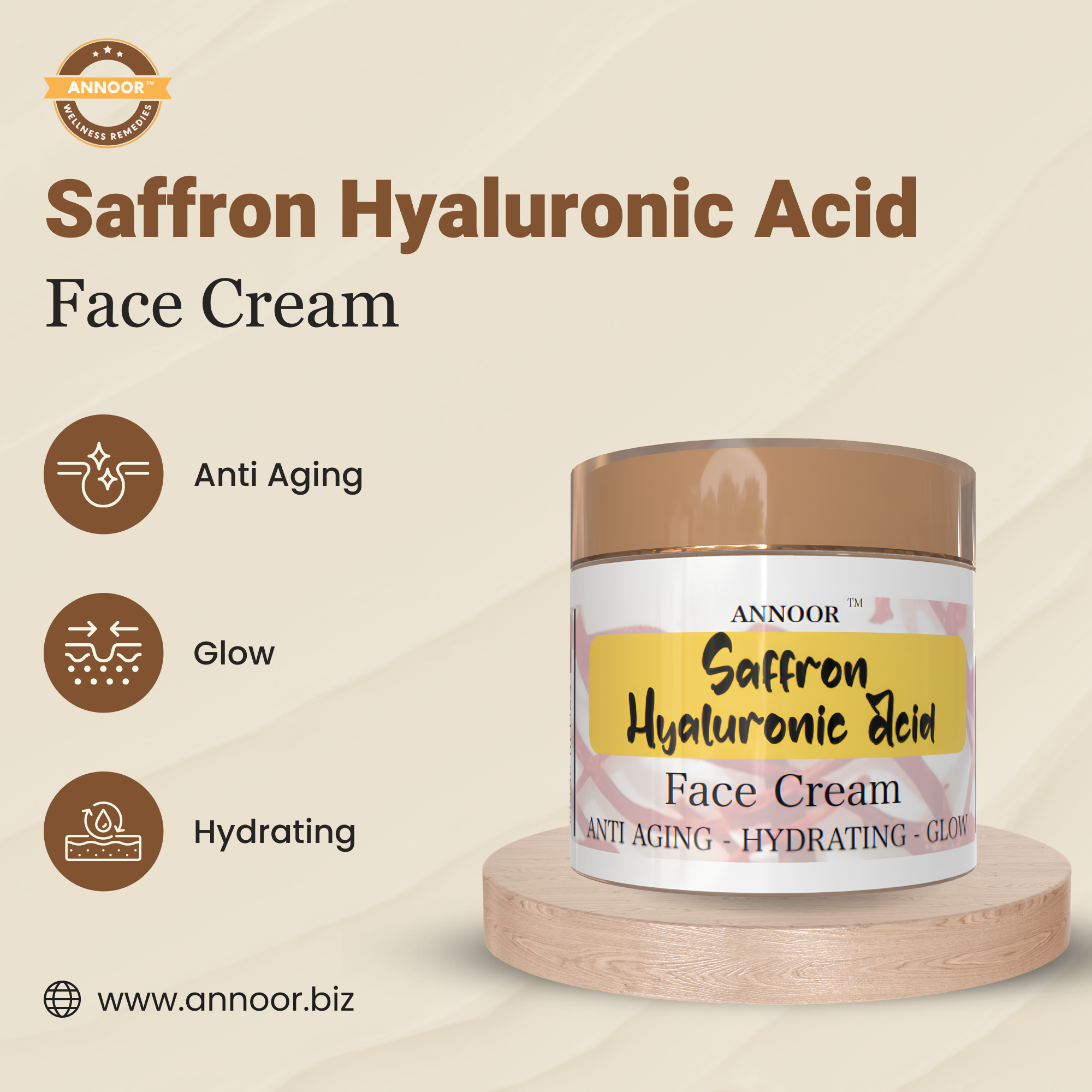 Annoor Saffron Hyaluronic Acid Face Cream – Hydrating, Brightening & Radiance Boost