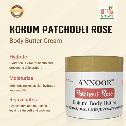 Annoor Hydrating Body Butter – Kokum Butter with Rose & Patchouli for Dry Skin (4 oz)