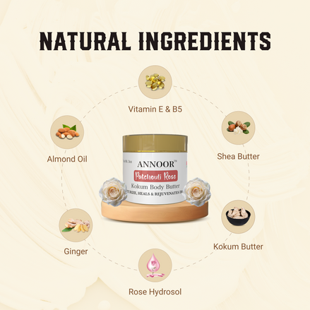 Annoor Hydrating Body Butter – Kokum Butter with Rose & Patchouli for Dry Skin (4 oz)