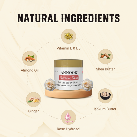 Annoor Hydrating Body Butter – Kokum Butter with Rose & Patchouli for Dry Skin (4 oz)